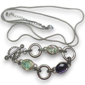 2pc- Lia Sophia Epiphany Abalone Rhinestone Bracelet & Lia Sophia chain Necklace